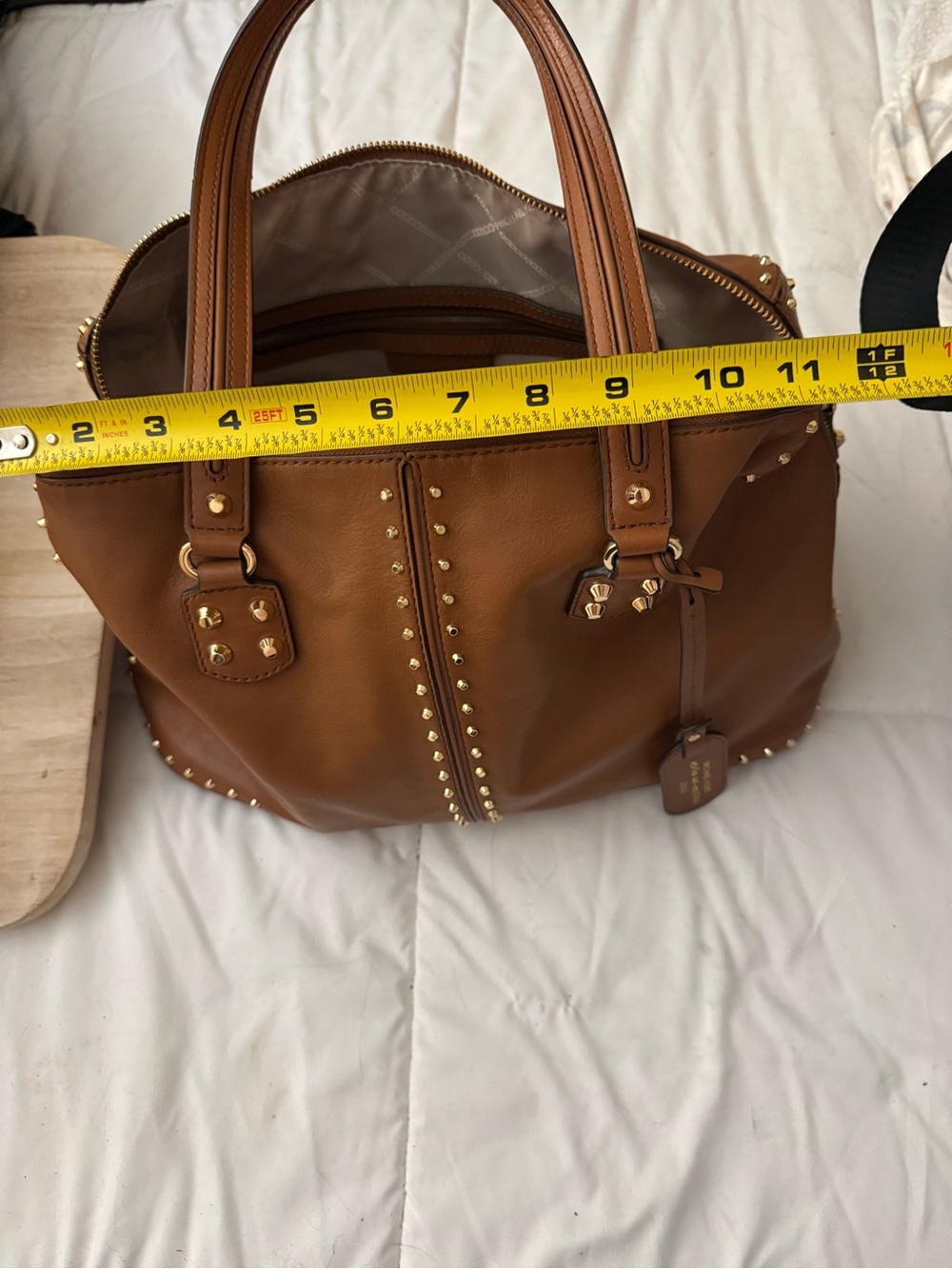 Michael Kors Brown Leather Stud-Accent Satchel
